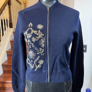 J. Crew Women's Small Navy Zip Up Sweater Cardigan Side Embellishments see desc.